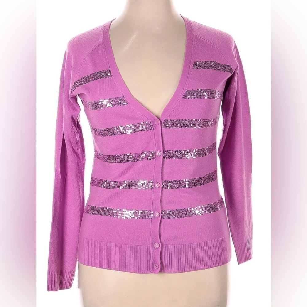 New York & Company - Long sleeve striped sequins cardigan.